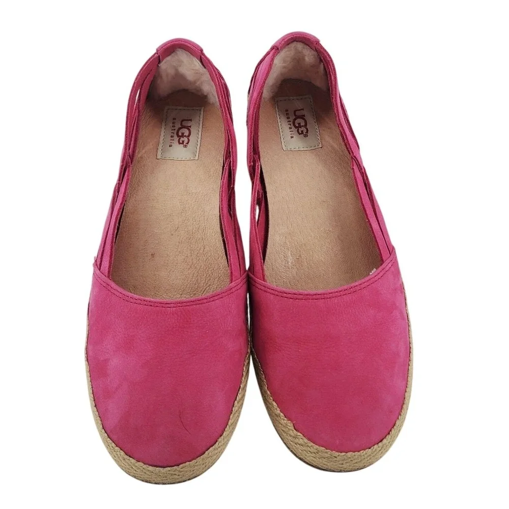 UGG Australia Pink Suede Espadrille Flats Woven Strappy 1006664 Womens 9‎